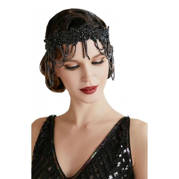 NWT 1920s Beaded Rhinestone Headband Flapper Gatsby - Picture 2 of 8